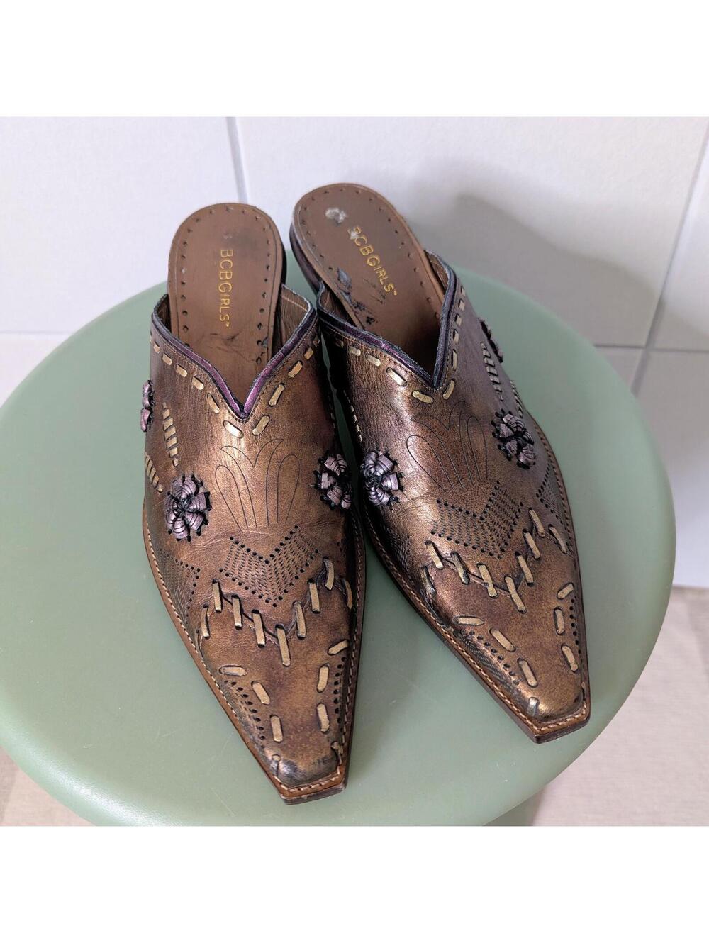 BCBGirls western metallic bronze leather mule booties - Picture 2 of 8